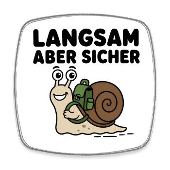 Langsam aber sicher – Niedliche Comic-Schnecke - Viereckiger Kühlschrankmagnet - Weiß - Vorne