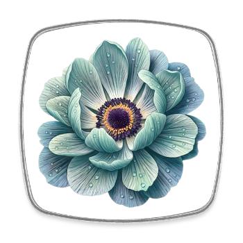Anémone fleur de goutte d’eau sarcelle - Magnet carré - blanc - Devant