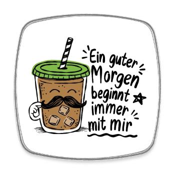 Good Morning Mustache Coffee Doodle - Square fridge magnet - white - Front