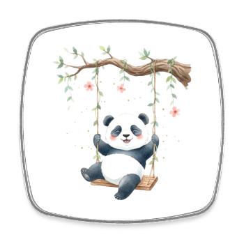 Panda sur la balançoire de branche - Magnet carré - blanc - Devant