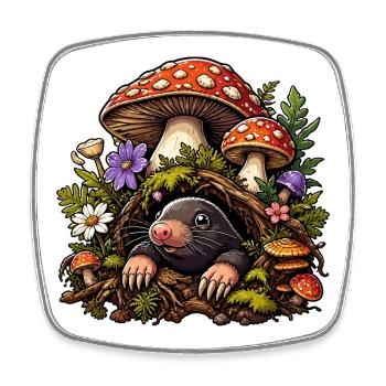 Forest mole in the mushroom paradise - Square fridge magnet - white - Front