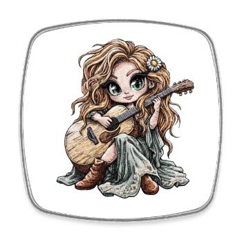 Fille bohème avec guitare et fleur - Magnet carré - blanc - Devant