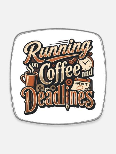 Running on Coffee and Deadlines - Square fridge magnet - white