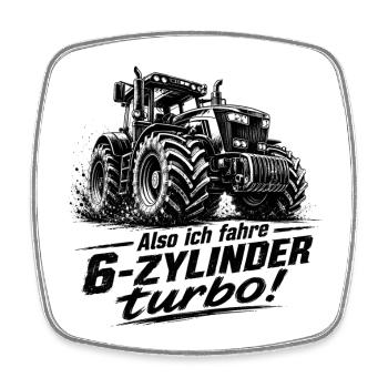 TurboTraktor Kraftspruch - Viereckiger Kühlschrankmagnet - Weiß - Vorne