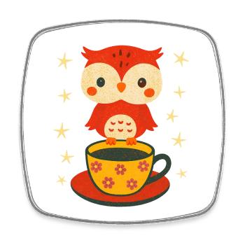 Eule für nächtliche Kaffeetrinker - Viereckiger Kühlschrankmagnet - Weiß - Vorne