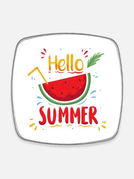 Hello Summer Watermelon Illustration - Square fridge magnet - white