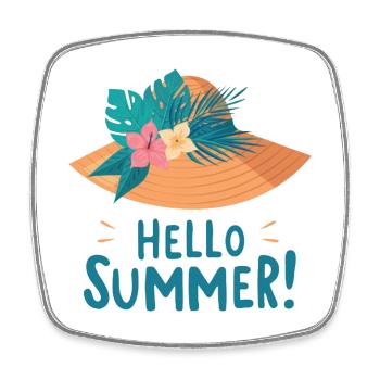 Hello Summer Strohhut Illustration - Viereckiger Kühlschrankmagnet - Weiß - Vorne