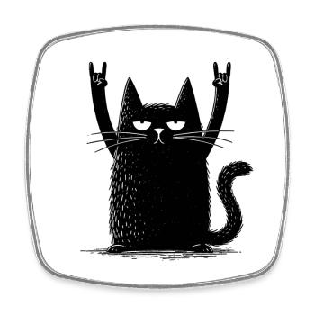 Rocker Chat Noir - Magnet carré - blanc - Devant