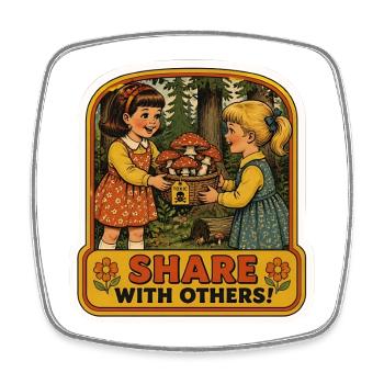 Share With Others Funny Retro Mushroom Toxic Meme - Square fridge magnet - white - Front