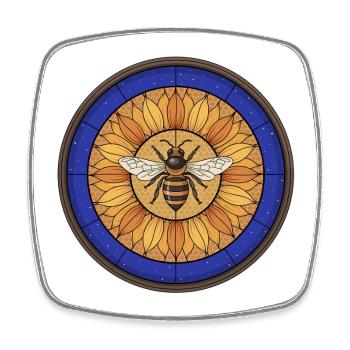 Vitrail de tournesol abeille - Magnet carré - blanc - Devant
