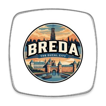 Retro Breda Castle Travel Badge - Square fridge magnet - white - Front