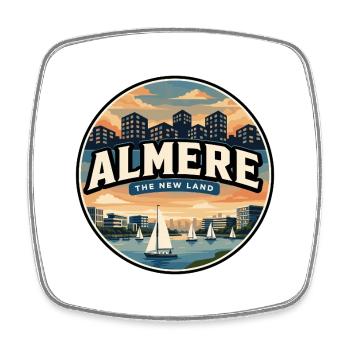Retro Almere Weerwater Lake Abzeichen - Viereckiger Kühlschrankmagnet - Weiß - Vorne