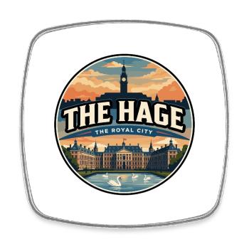 Insigne rétro du Palais de La Paix de La Haye - Magnet carré - blanc - Devant