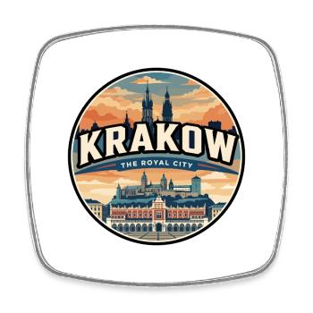 Badge de voyage Sukiennice rétro de Cracovie - Magnet carré - blanc - Devant