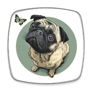 Pug with butterfly - Square fridge magnet - white - Front