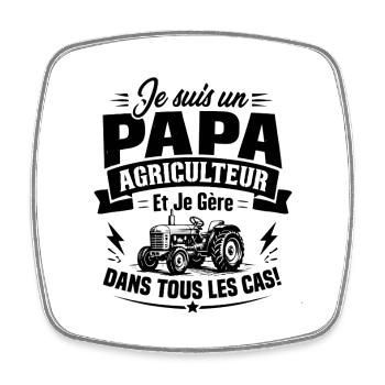 T-shirt Humour Papa Agriculteur Tracteur - Magnet carré - blanc - Devant