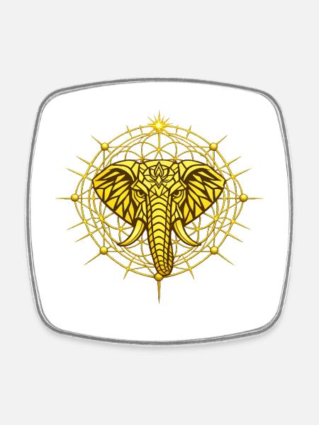 Éléphant Totem Metatron doré - Magnet carré - blanc