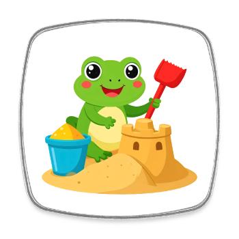 Grenouille de Kawaii avec pelle, seau et château de sable - Magnet carré - blanc - Devant