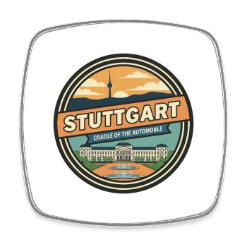 Insigne rétro du Schlossplatz de Stuttgart - Magnet carré - blanc - Devant