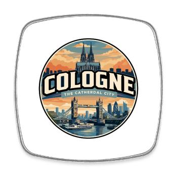 Retro Cologne Cathedral Travel Badge - Square fridge magnet - white - Front