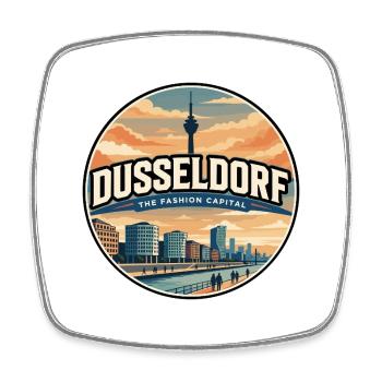 Insigne rétro de la promenade rhin de Düsseldorf - Magnet carré - blanc - Devant