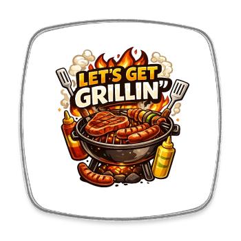 Allons faire griller – Graphismes BBQ amusants - Magnet carré - blanc - Devant