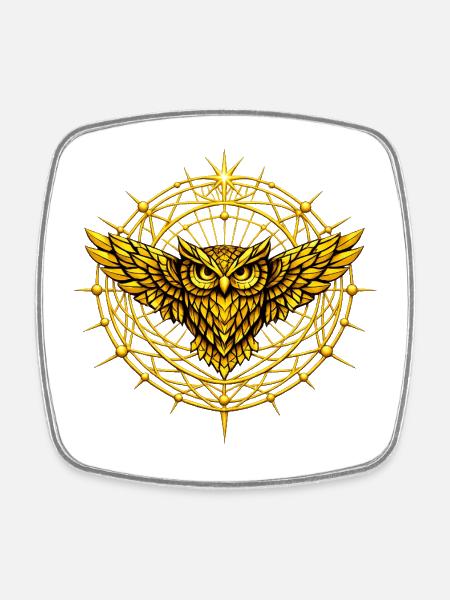 Goldene Metatron-Totemeule - Viereckiger Kühlschrankmagnet - Weiß