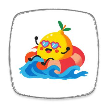 Cool lemon in the swimming ring - Square fridge magnet - white - Front