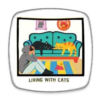 Vivre avec des chats - Magnet carré - blanc - Devant