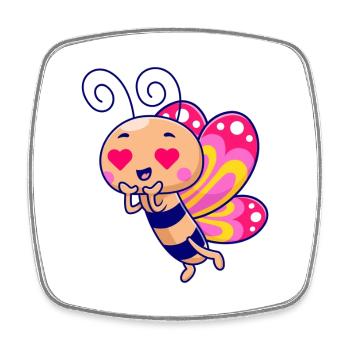 Papillon aux yeux de cœur de Kawaii - Magnet carré - blanc - Devant