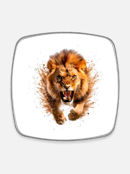 Lion's Storm in Dust Spray - Square fridge magnet - white