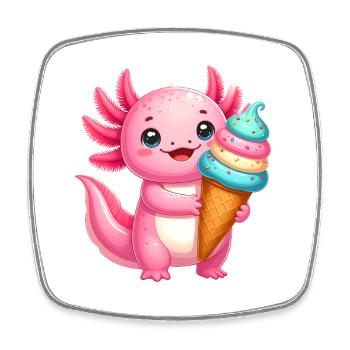 Axolotl Kawaii rose avec glace colorée – sucre sucré - Magnet carré - blanc - Devant