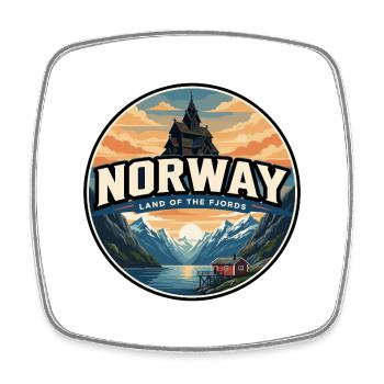 Insigne rétro de l’église en bois bénéficiant du fjord norvégien - Magnet carré - blanc - Devant