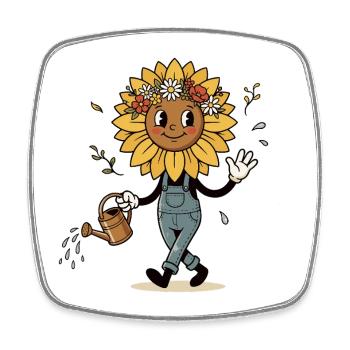 Tournesol vintage Gardener au look rétro - Magnet carré - blanc - Devant