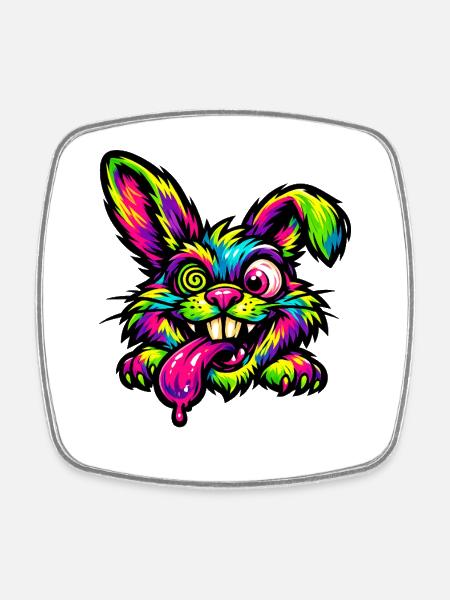 Psychedelischer Hase Neonfarben - Viereckiger Kühlschrankmagnet - Weiß