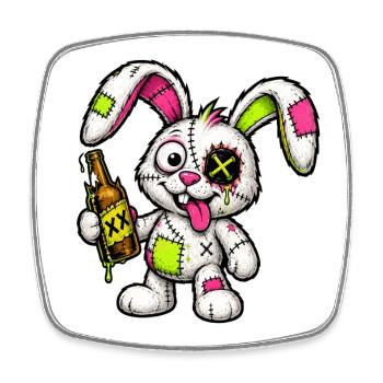 Patchwork Zombie Hase mit Flasche - Viereckiger Kühlschrankmagnet - Weiß - Vorne