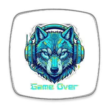 Cyber Alpha Game Over Headset Wolf - Viereckiger Kühlschrankmagnet - Weiß - Vorne