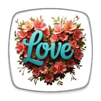 Blue Love avec cadre floral - Magnet carré - blanc - Devant