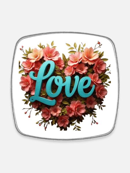 Blue Love avec cadre floral - Magnet carré - blanc