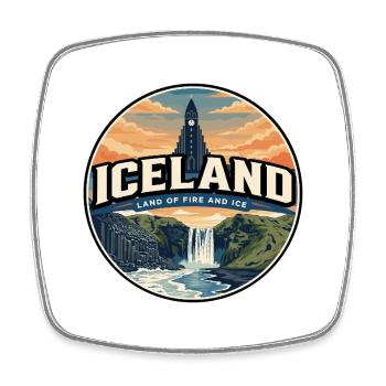 Insigne rétro de la cascade d’Islande en sable noir - Magnet carré - blanc - Devant