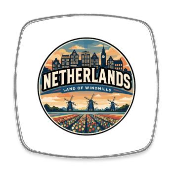 Insigne rétro du canal des moulins à vent néerlandais - Magnet carré - blanc - Devant