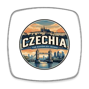 Retro Czechia Charles Bridge Badge Travel Poster - Square fridge magnet - white - Front