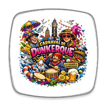 Carnaval Dunkerque Multicolore - Magnet carré - blanc - Devant