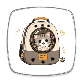 Katzenabenteuer im Rucksack - Viereckiger Kühlschrankmagnet - Weiß - Vorne