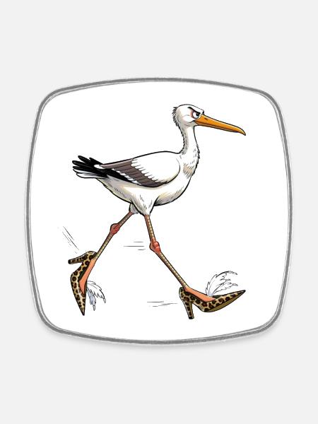 Elegant Seagull in Leopard High Heels - Square fridge magnet - white