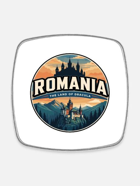 Retro Romania Bran Castle Badge - Square fridge magnet - white