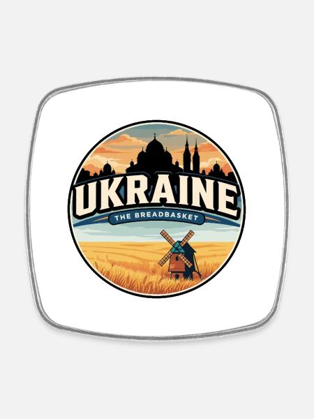 Retro Ukraine Wheat Field Badge - Square fridge magnet - white