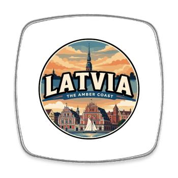 Insigne rétro de Riga à Points noirs de Lettonie - Magnet carré - blanc - Devant