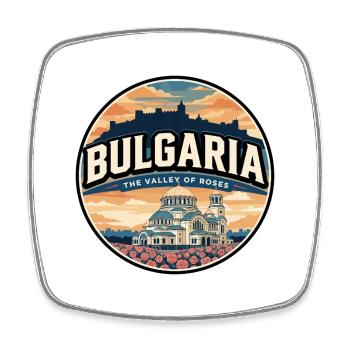 Retro Bulgaria Rose Valley Badge - Square fridge magnet - white - Front