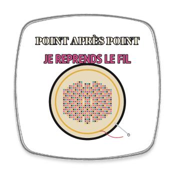 Point Après Point: Je Reprends le Fil - Magnet carré - blanc - Devant
